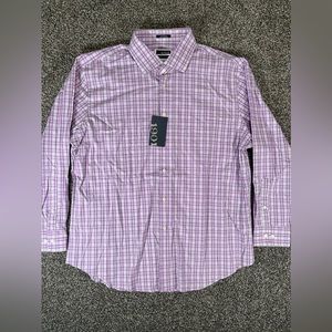 1901 Men’s 17.5-32.5 XL Trim Fit Button Up Long Sleeve Shirt Plaid Cotton Purple